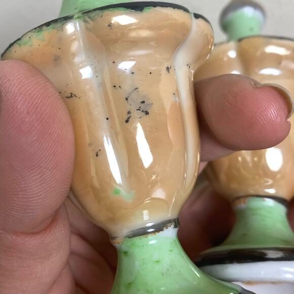 VTG Salt and Pepper Green‎ Orange 1930s Lusterware hand painted Floral Japan - Picture 8 of 9